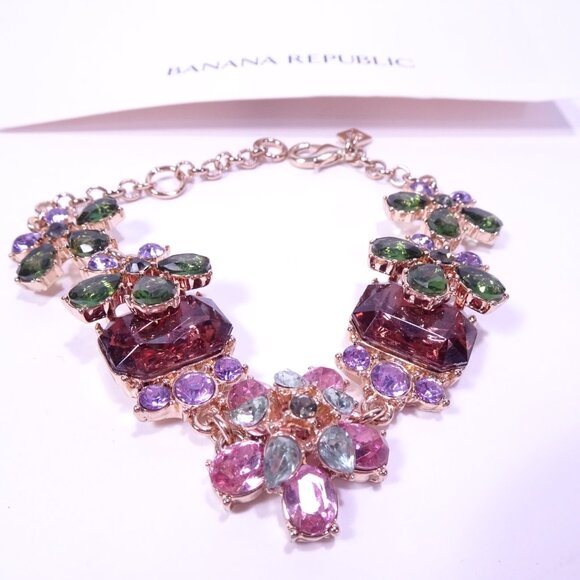 Banana Republic Crystal Gemstone 3 D layer Garland Link Bracelet NWT 89 Pink - Picture 9 of 9